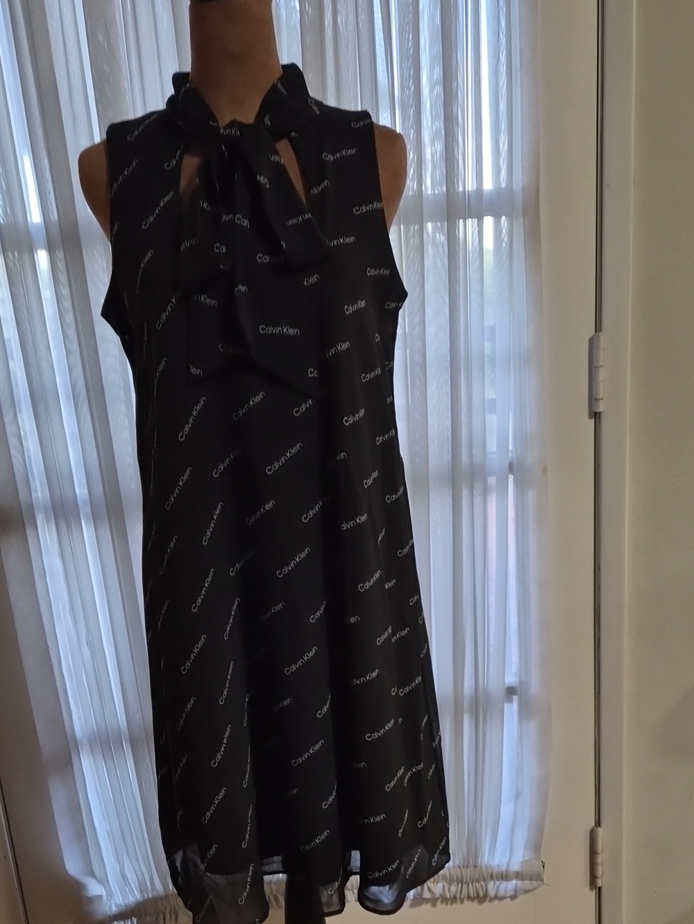 Calvin Klein Black Logo Tie-Neck Sleeveless Dress
